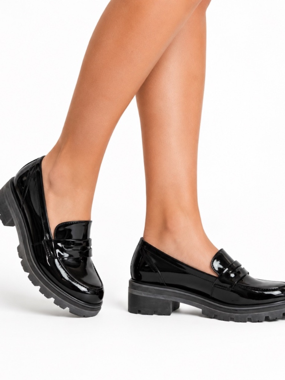 NWOT Marc Fisher Latika Patent Leather Chunky Lug Loafers - Black size 11